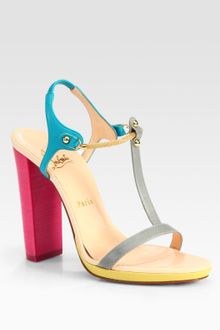 Christian Louboutin Sylvieta Leather and Chain Colorblock T-strap Sandals - Lyst