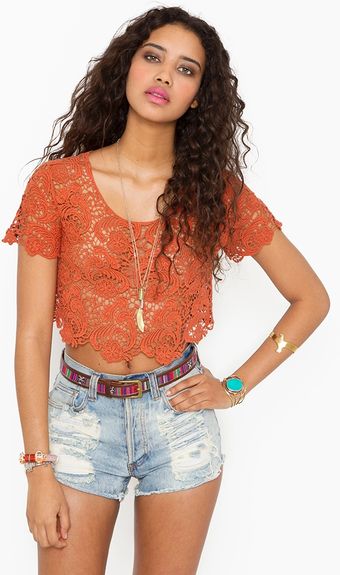 Nasty Gal Crochet Crop Top Rust - Lyst