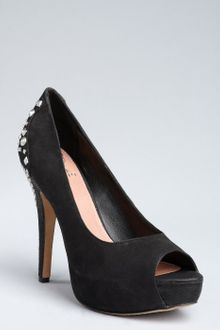 Vince Camuto Black Leather Missie Studded Peep Toe Pumps - Lyst