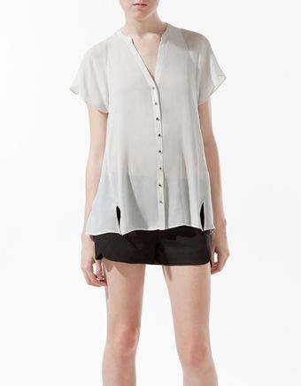 Zara V-Neck Blouse - Lyst