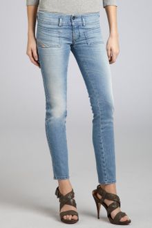 Diesel Pale Blue Stretch Denim Hushy Studded Skinny Jeans - Lyst