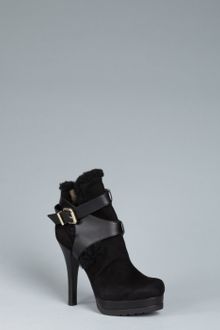 Fendi Black Suede Shearling Buckle Detail Ankle Boots - Lyst