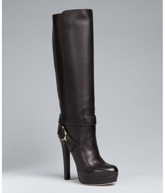  Black Leather Stirrup Platform Tall Boots 