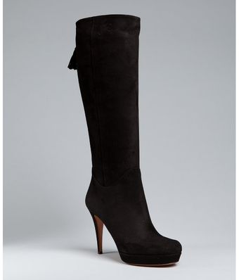  Black Suede Platform Bamboo Tassel Boots 