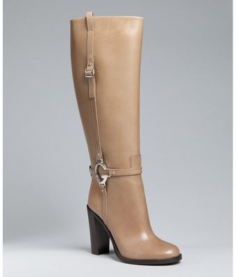  Pale Khaki Leather New Charlotte G Strap Tall Boots 