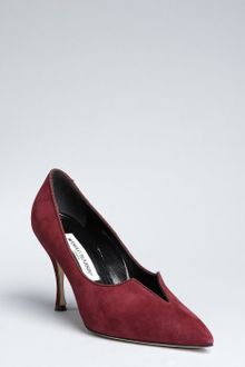Manolo Blahnik Plum Suede with Grosgrain Trim Sigli Notched Pumps - Lyst