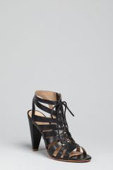 Pour La Victoire Black Leather Cora Laceup Caged Sandals