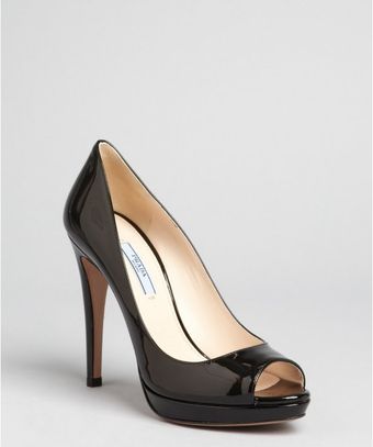  Black Patent Leather Peep Toe Platform Pumps 