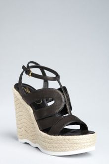 Yves Saint Laurent Black Leather Strappy Wedge Saint Malo Espadrilles - Lyst
