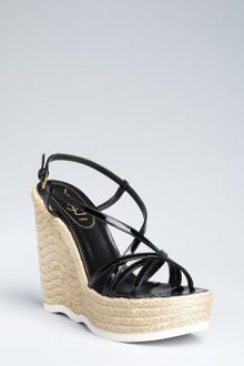 Yves Saint Laurent Black Patent Leather Strappy Wedge Saint Malo Espadrilles - Lyst