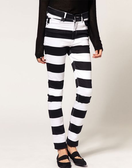 Cheap Monday Stripe Skinny Jeans in Black (blackwhite) - Lyst
