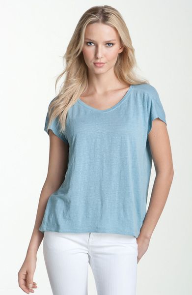 Eileen Fisher Box Pleat Linen Jersey Tee in Blue (bayberry) - Lyst