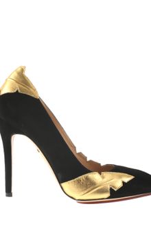 Charlotte Olympia Black Velvet Calf and Gold Leather Ocean Drive Pointytoe Pumps - Lyst
