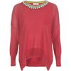 Matthew Williamson Silk Knit Curved Rib Hem Jumper Beaded in Red - Lyst
