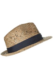 Topshop Navy Band Straw Trilby - Lyst