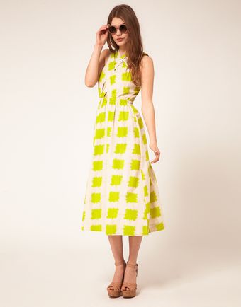 Asos Printed Midi Summer Dress With Cross Strap Bodice - Lyst