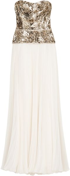 Marchesa Gold Sequin Bodice Gown - Lyst