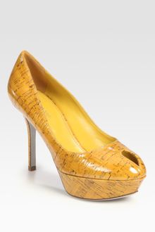 Sergio Rossi Cache Glossy Cork Peep Toe Platform Pumps - Lyst