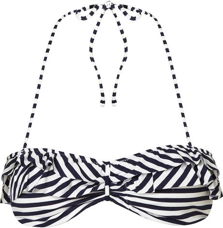 Topshop Navy Stripe Bandeau Bikini Top