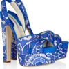 Brian Atwood Manhattan Printed Twill Slingback Sandals in Blue - Lyst