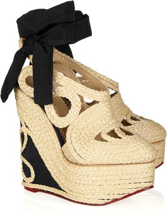 Charlotte Olympia Rapunzel Raffia and Crepe De Chine Wedge Pumps - Lyst