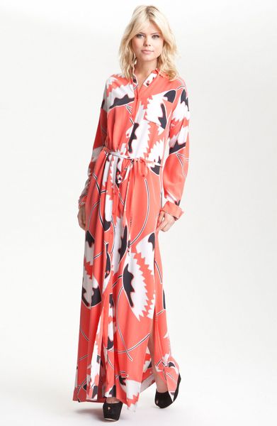 Diane Von Furstenberg Larmamine Print Silk Maxi Shirtdress in Purple (african deep tulip) - Lyst