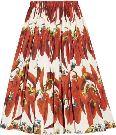 Dolce & Gabbana Chili Pepper Print Cotton Poplin Skirt in White (multicolored) - Lyst