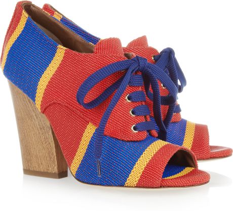 Dolce & Gabbana Woven Laceup Peeptoe Sandals in Red - Lyst