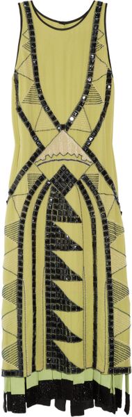 Etro Embellished Silkgeorgette Dress in Yellow - Lyst