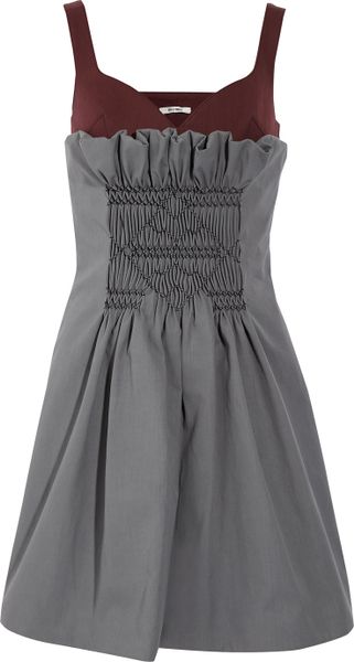 Miu Miu Cotton Poplin Mini Dress in Gray - Lyst