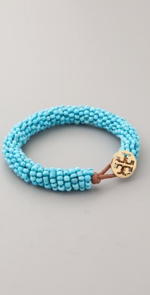 Tory Burch Logo Beaded Bracelet in Blue (turquoise) - Lyst