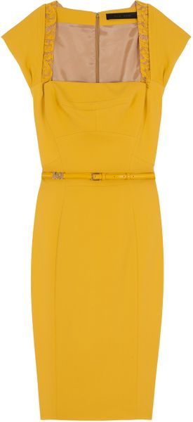 Elie Saab Cap Sleeve Lace Trim Dress in Yellow - Lyst