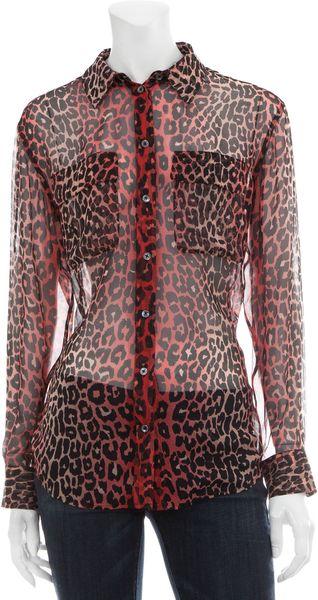  Gradient Leopard Print Silk Blouse 