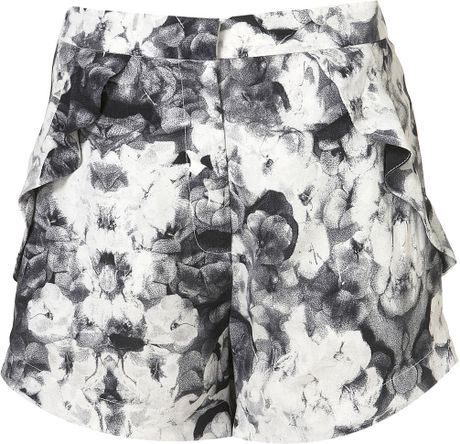 Topshop Poppy Print Frill Pocket Shorts in Gray (multi) - Lyst