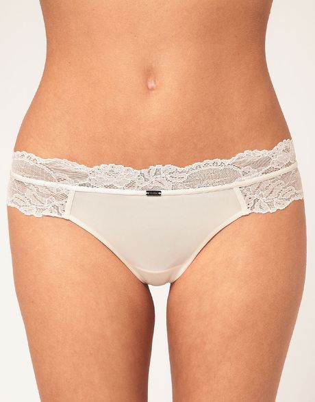 Calvin Klein Black Thong With Lace Trim in Beige (ivory) - Lyst