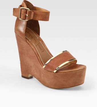  Sibil Leather and Metallic Leather Platform Wedge Sandals 