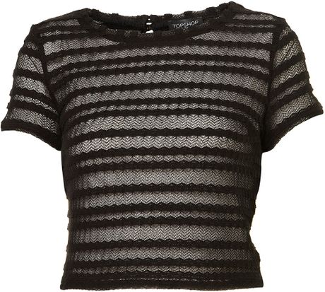 Topshop Lace Crop Tshirt in Black - Lyst