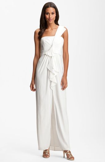 BCBGMAXAZRIA Ruffle Front One Shoulder Satin Gown - Lyst