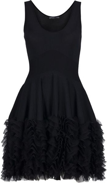 Alexander Mcqueen Ruffle Skater Dress in Black - Lyst