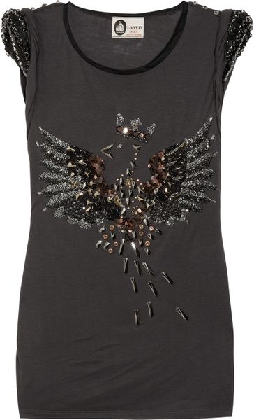 Lanvin Embellished Jersey Top in Gray (slate) - Lyst