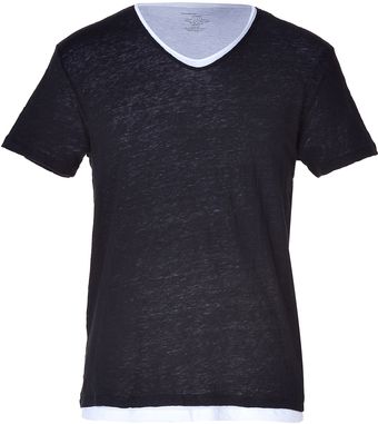 Majestic Blackwhite Double Vneck Tshirt - Lyst