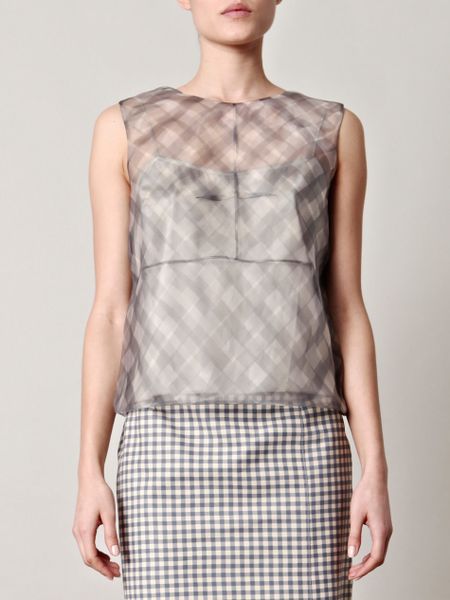 Marc Jacobs Ginghamprint Organza Top in Gray (grey) - Lyst