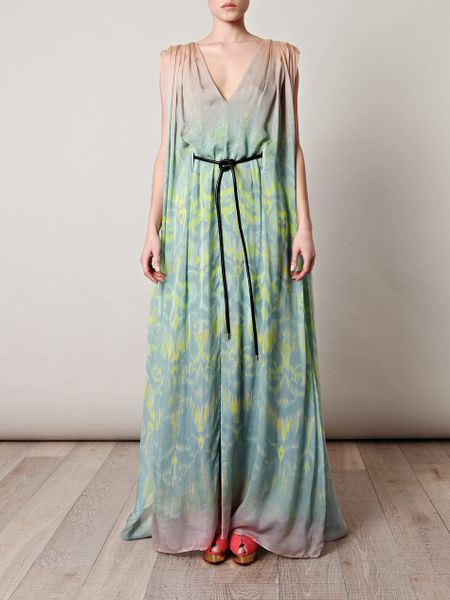 Matthew Williamson Ikat Fazeprint Fulllength Dress in Green - Lyst