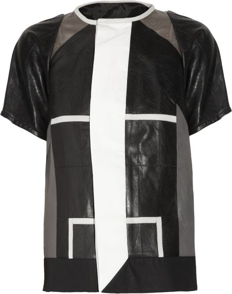 Rick Owens Paneled Leather Jacket in Black - Lyst