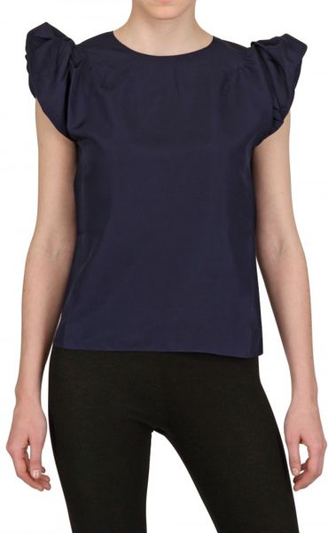 Yves Saint Laurent Ruffle Sleeve Habotai Silk Top in Blue - Lyst