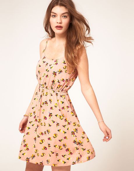 Asos Strappy Dress In Small Floral in Beige (print)