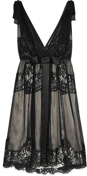  Lace -Trimmed Silk Blend Dress 