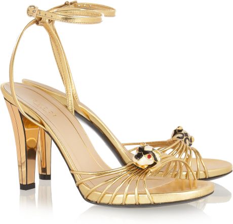 Gucci Metallic Leather Sandals in Gold | Lyst