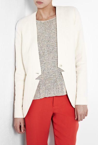 J Brand Elongated Asymetric Lapel Twill Blazer in White (ivory) - Lyst