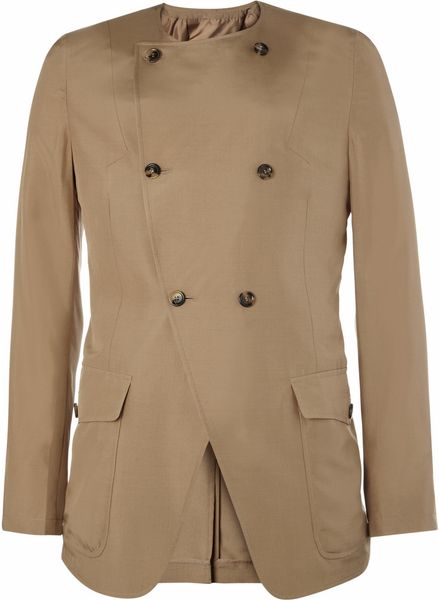 Yves Saint Laurent Collarless Silk Blazer in Beige for Men - Lyst